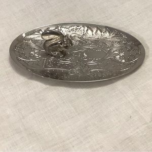 Vintage decorative Oval Silver trinkets dish leaves and squirrel .